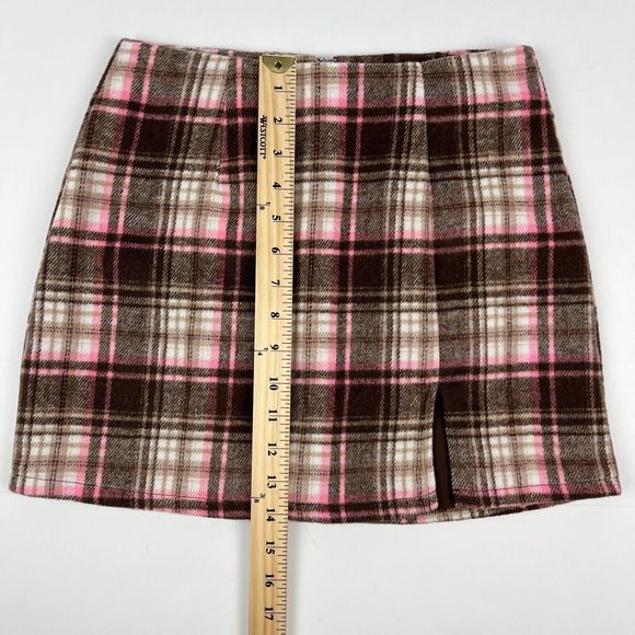 Forever 21 Women's Brown Pink Plaid Fully Lined Flannel Mini Skirt Size Small - Picture 11 of 13